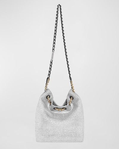 Rebecca Minkoff Metallic Woven Chain Bucket Bag - White