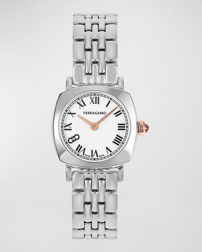 Ferragamo 23mm Soft Square Watch With Bracelet Strap - White
