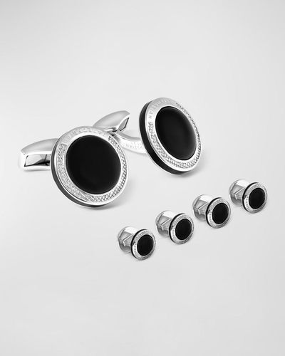 Tateossian Round Black Onyx Cuff Links Stud Set - Metallic