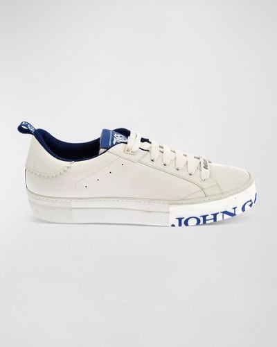 John Galliano Logo Sole Low-Top Leather Sneakers - White