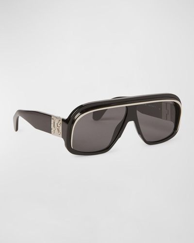 Palm Angels Reedley Acetate And Metal Shield Sunglasses - Brown