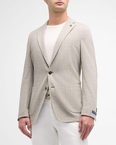 Peter Millar Carova Wool-Cotton Houndstooth Sport Coat - Gray