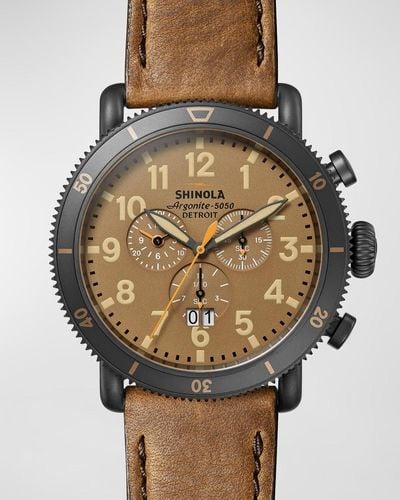 Shinola Runwell Sport Chronograph Leather-Strap Watch, 48Mm - Orange