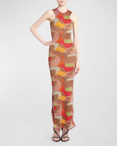 Emilio Pucci Abstract Knit Sleeveless Slits-Hem Maxi Dress - Orange