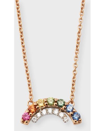 Lisa Nik 18k Rose Gold Rainbow Sapphire Necklace With Diamonds - Multicolor