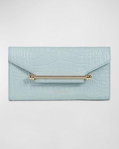 Strathberry Multrees Croc-Embossed Wallet On Chain - Blue