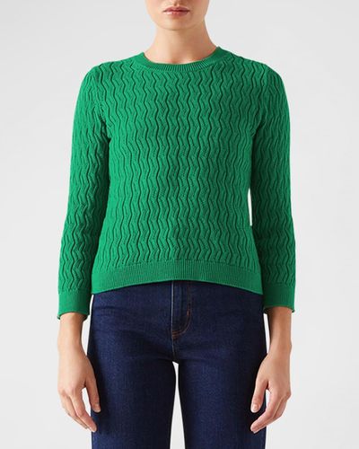 LK Bennett Pointelle Crewneck Cotton Sweater - Green