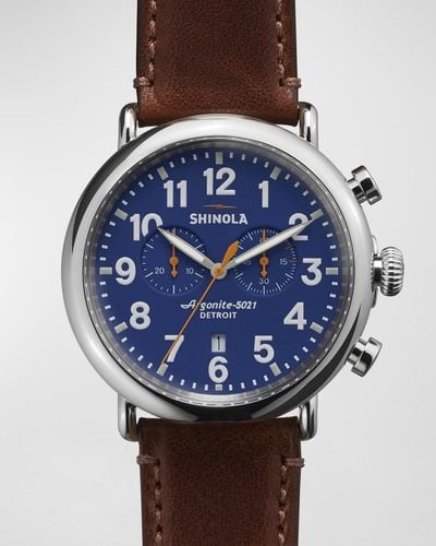 Shinola 47mm Runwell Chronograph Watch, Blue/cognac