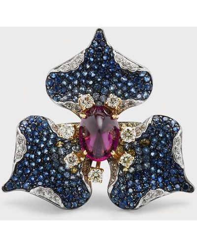 Alexander Laut 18k Gold Sapphire, Ruby And Diamond Ring, Size 7 - Blue