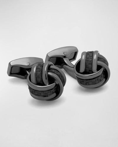 Tateossian Gunmetal Carbon Fiber Knot Cufflinks - Black