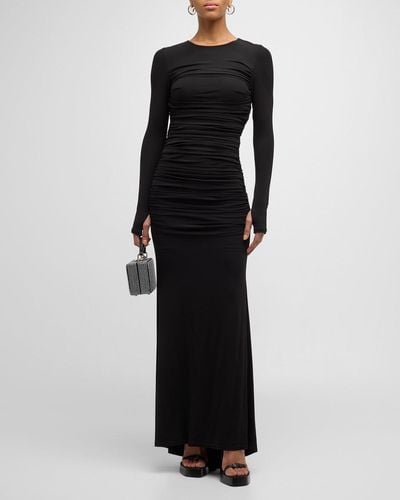 Alice + Olivia Katherina Long-Sleeve Ruched Jersey Maxi Dress - Black