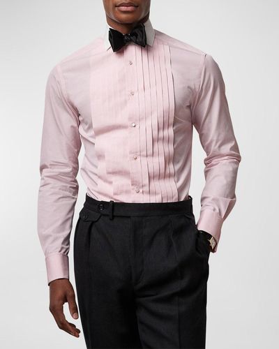 Ralph Lauren Purple Label Pleated French-Cuff Tuxedo Shirt - Pink
