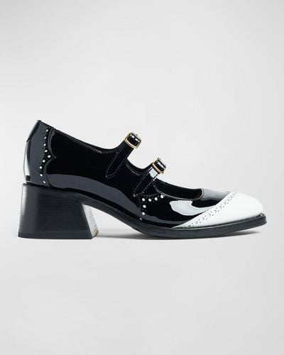 The Office Of Angela Scott Miss Amlie Bicolor Patent Mary Jane Shoes - Black