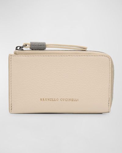 Brunello Cucinelli Zip Leather Card Holder - Natural