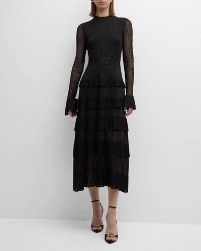Lela Rose Piper Knit Maxi Dress With Tiered Ruffle Detail - Black