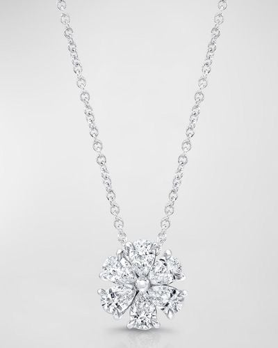 Rahaminov Diamonds 18k White Gold Pear Shaped Diamond Flower Pendant Necklace