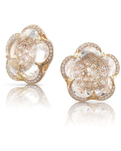 Pasquale Bruni 18k Rose Gold Rock Crystal Floral Stud Earrings With Diamonds - White