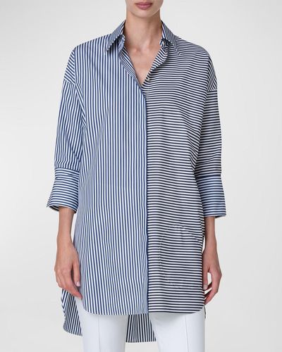 Akris Punto Cotton Poplin Colorblock Kodak-striped Tunic - Blue