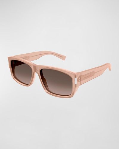 Saint Laurent Sl 689 Acetate Rectangle Sunglasses - Natural