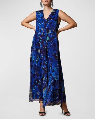 Marina Rinaldi Carpazi Abstract-Print Georgette Maxi Dress - Blue