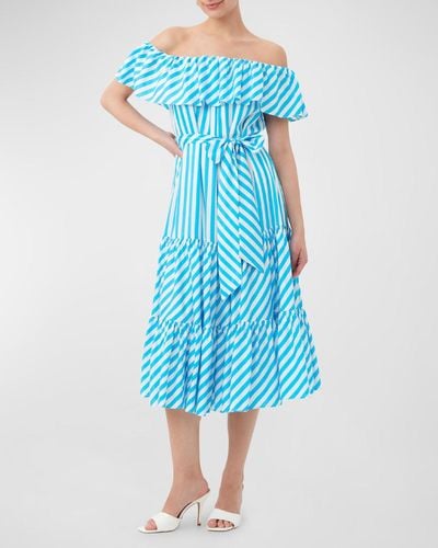 Trina Turk Salima 2 Striped Off-Shoulder Midi Dress - Blue