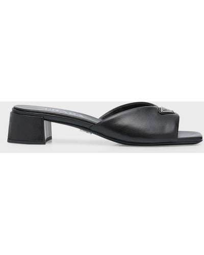 Prada Leather Block-heel Mule Sandals - Multicolor