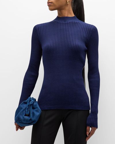 ATM Silk Cotton-Blend Long-Sleeve Mock-Neck Sweater - Blue