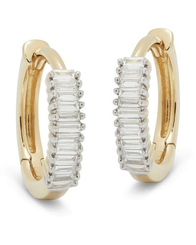 STONE AND STRAND Up And Down Baguette Diamond Huggie Earrings - White