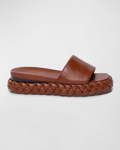 Bernardo Leather Low-Wedge Slide Sandals - Brown