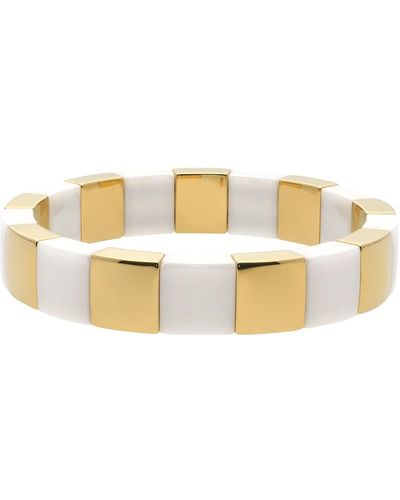 ’ROBERTO DEMEGLIO Aura Square White Ceramic & 18k White Gold Overlay Stretch Bracelet - Metallic