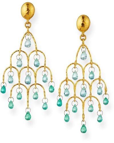 Gurhan 22k Gold Delicate Dew Emerald Chandelier Earrings - White