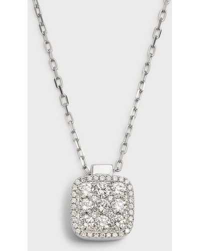 Frederic Sage 18k White Gold Medium Firenze Ii All Diamond Cushion Pendant Necklace