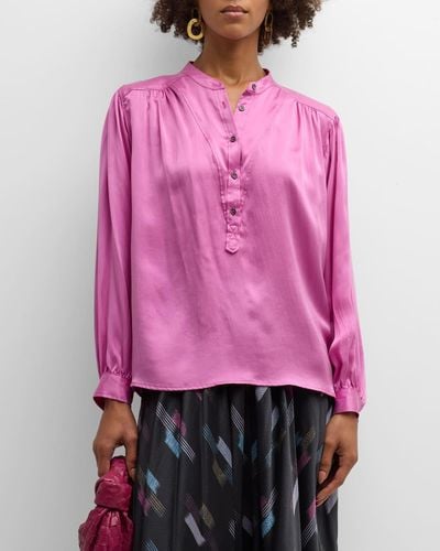 Xirena Greer Ruched Button-Front Silk Blouse - Pink