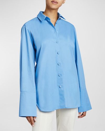 Santorelli Trina Button-Down Cotton Poplin Shirt - Blue