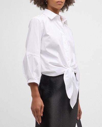 Finley Emmy Tie-Front Button-Down Poplin Shirt - White