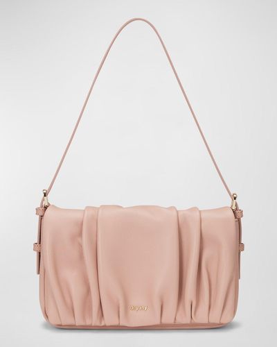 orYANY Bell Flap Ruched Leather Shoulder Bag - Pink