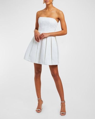 mestiza Brielle Pleated Strapless Jacquard Mini Dress - White