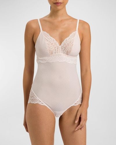 Hanro Marilyn Lace-Trim Open-Back Bodysuit - White