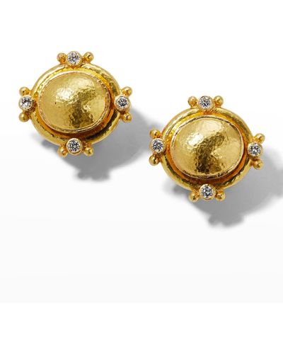 Elizabeth Locke 19k Gold Dome Earrings With Diamonds - Metallic