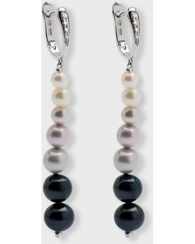 Utopia 18k White Gold Earrings With Diamonds And Graduating Pearls, 4-8mm