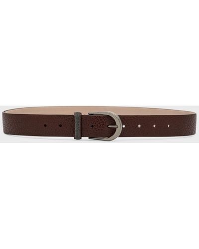 Brunello Cucinelli Monili-Loop Textured Pebble Leather Belt - Brown