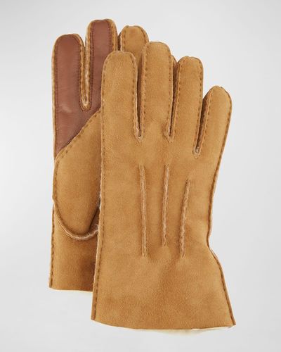 UGG Three-Cord Contrast Sheepskin Gloves - Brown