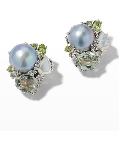 Stephen Dweck Mabe Pearl And Stone Clip Earrings - Blue