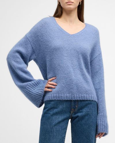 By Malene Birger Cimone V-Neck Wool-Mohair Sweater - Blue