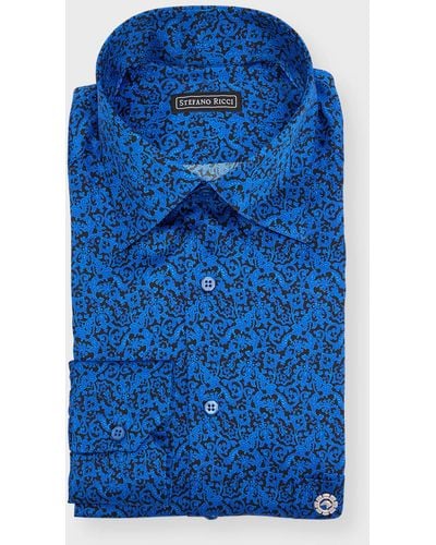 Stefano Ricci Silk Damask-print Sport Shirt - Blue