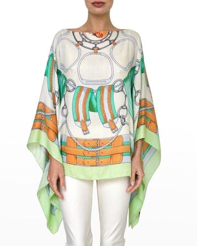 Rani Arabella Printed Cashmere-Blend Scarf Poncho - Multicolor