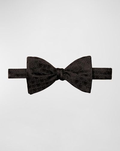 Eton Geometric Woven Silk Bow Tie - Brown