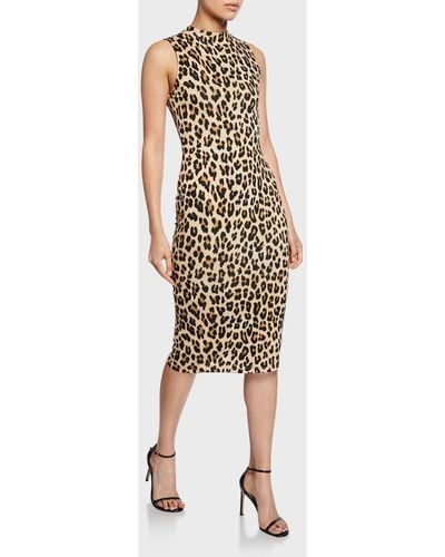 Alice + Olivia Delora Sleeveless Fitted Mock-Neck Dress - Natural
