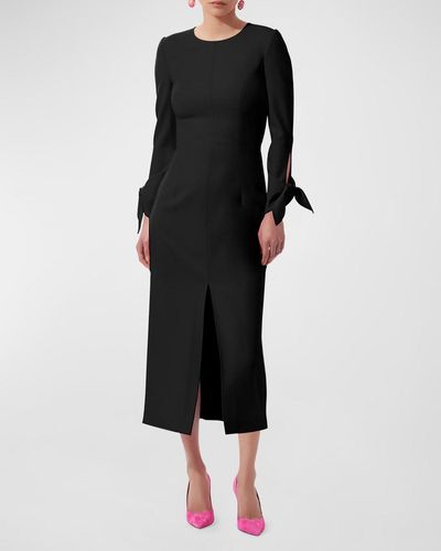 Carolina Herrera Wrist-Tie Wool Midi Dress - Black