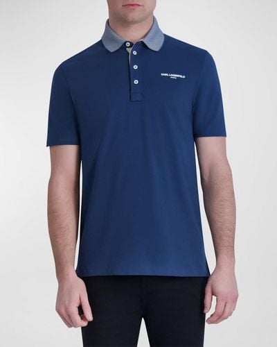 Karl Lagerfeld 4-Button Logo Polo Shirt - Blue